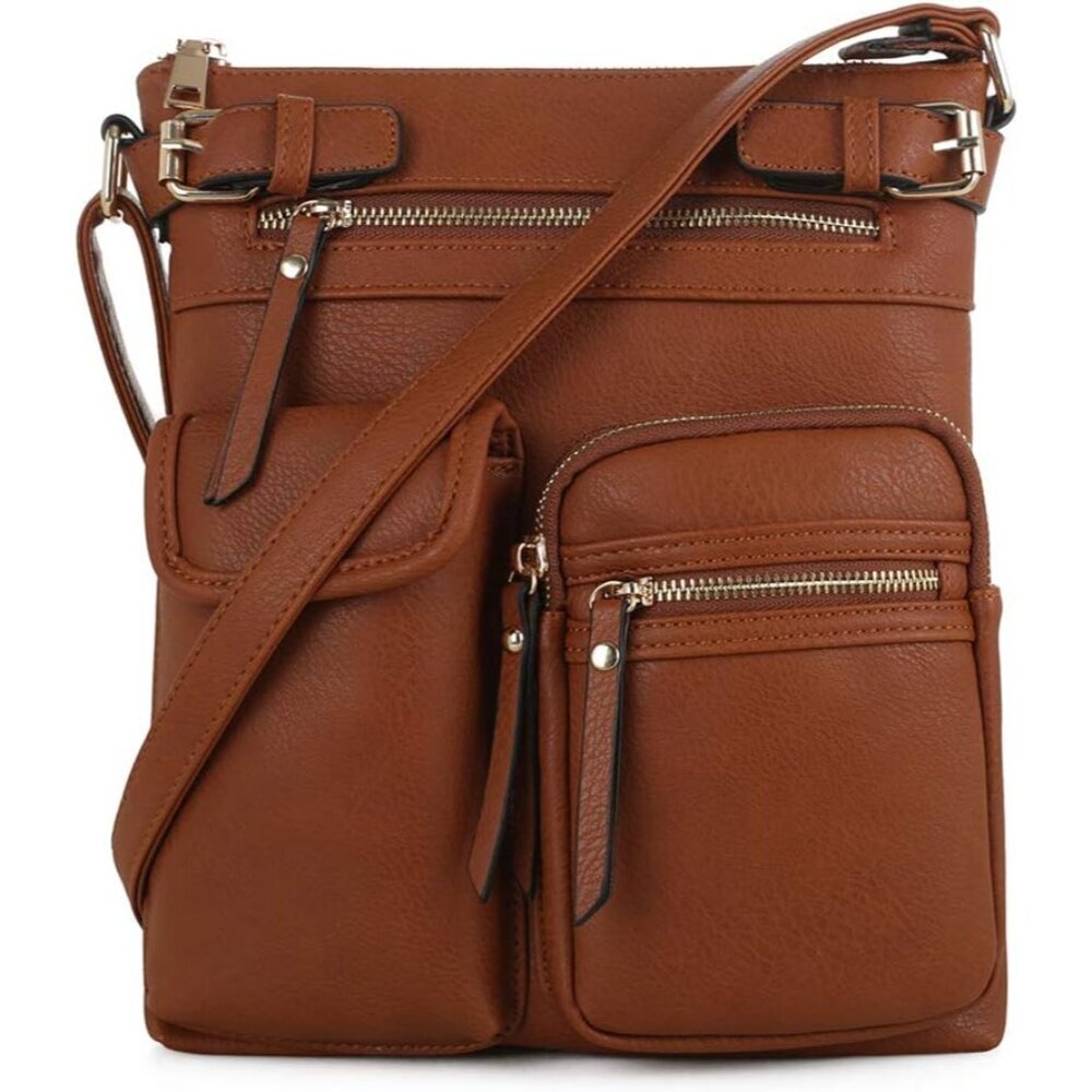 Lightweight Faux Leather Medium Crossbody Bag With Multiple Pockets For Women